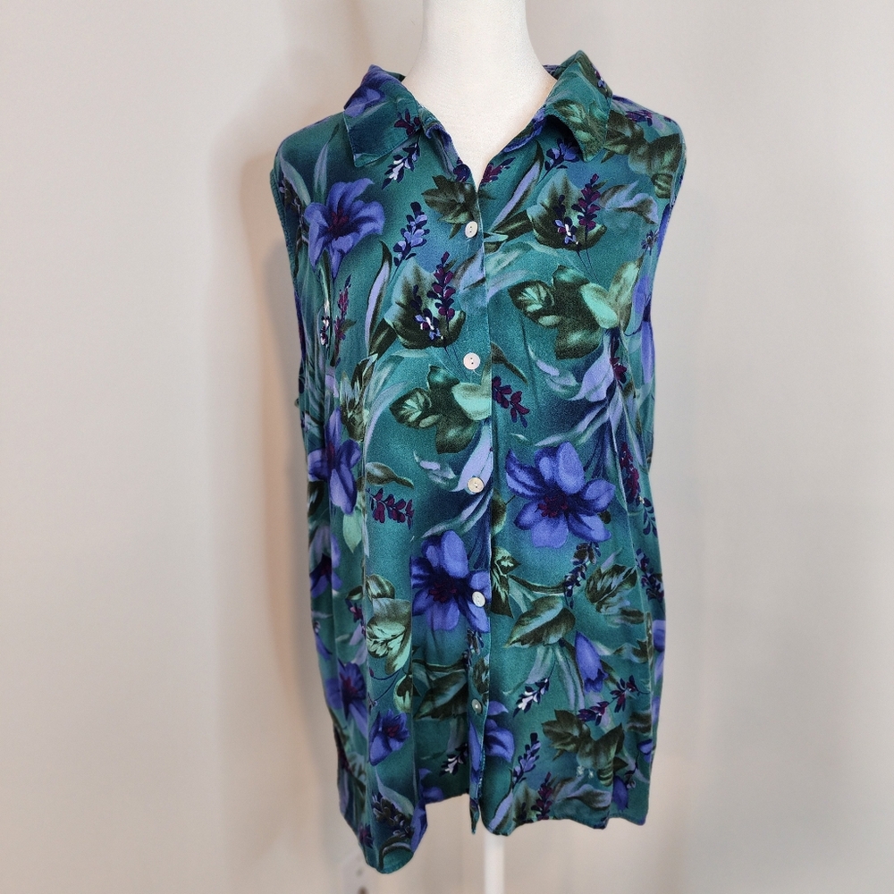 Notations Clothing Co Vintage 80s Womens 2XL Multicolor Sleevless Buttonup Shirt